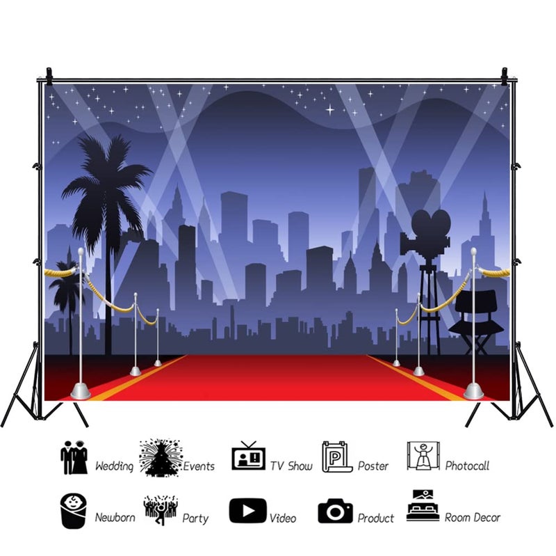AOFOTO 7x5ft Red Carpet Backdrop Movie Night Stage Lighting Photography Background Celebrity Event Party Premiere Banner Photo Studio Props Kid Adult Artistic Portrait Activity Decoration Wallpaper - Image 2